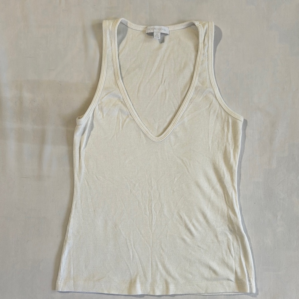 Beyond Yoga Ivory Ribbed Deep V Tank Top